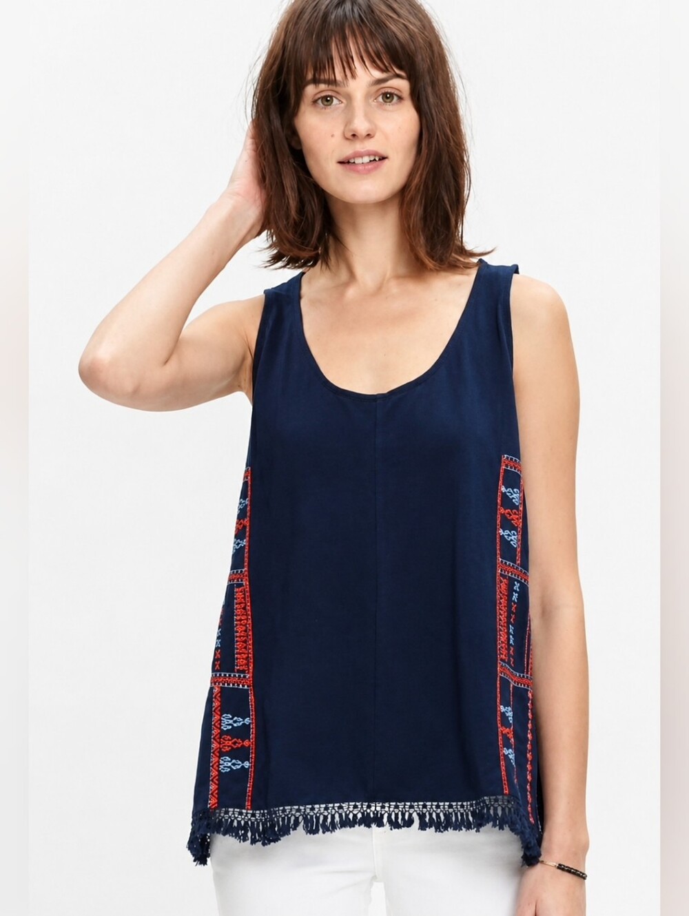 ❤ MADEWELL EMBROIDERED SLEEVELESS TOP WITH FRINGE, XS